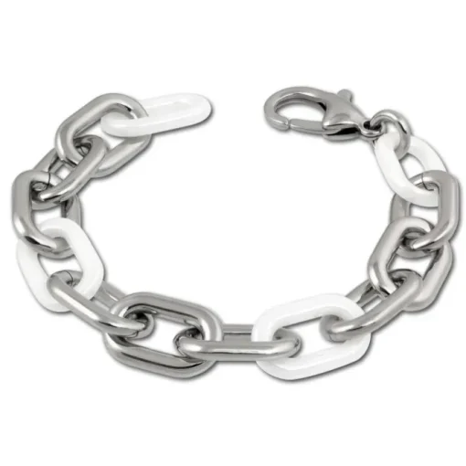 Amello Armband Keramik grobe Glieder weiß Damen Edelstahlschmuck ESAX19W9