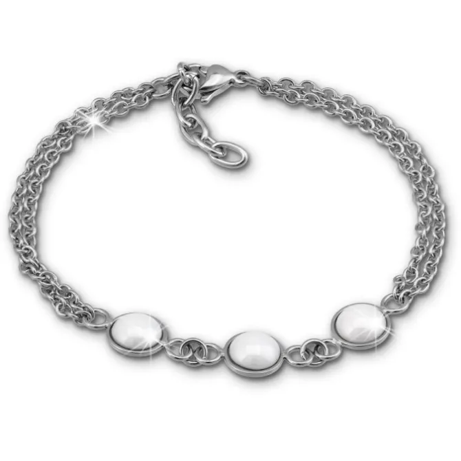 Amello Armband Keramik Halbkugel weiß Damen Edelstahlschmuck ESAX36W8