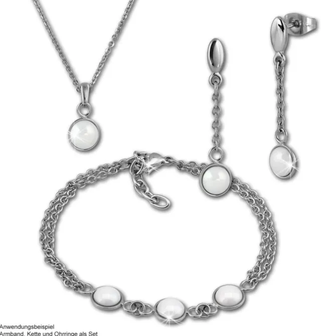Amello Armband Keramik Halbkugel weiß Damen Edelstahlschmuck ESAX36W8