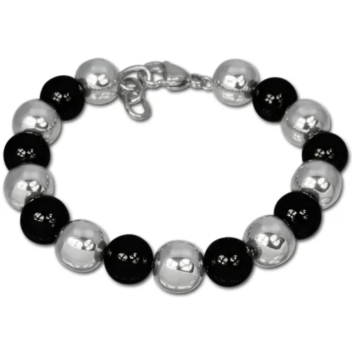 Amello Armband Keramik Kugeln schwarz Damen Edelstahlschmuck ESAX12S