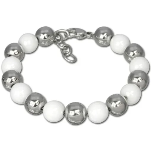 Amello Armband Keramik Kugeln weiß Damen Edelstahlschmuck ESAX12W