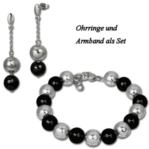 Amello Armband Keramik Kugeln schwarz Damen Edelstahlschmuck ESAX12S