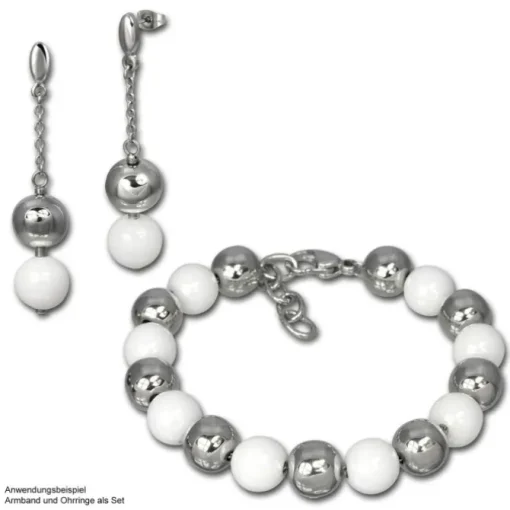 Amello Armband Keramik Kugeln weiß Damen Edelstahlschmuck ESAX12W