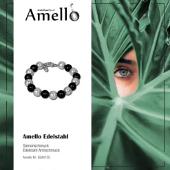 Amello Armband Keramik Kugeln schwarz Damen Edelstahlschmuck ESAX12S