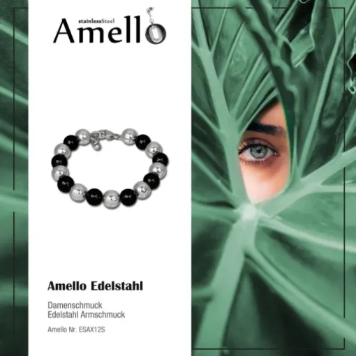 Amello Armband Keramik Kugeln schwarz Damen Edelstahlschmuck ESAX12S