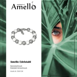 Amello Armband Keramik Kugeln weiß Damen Edelstahlschmuck ESAX12W