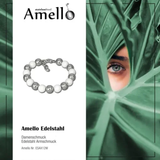 Amello Armband Keramik Kugeln weiß Damen Edelstahlschmuck ESAX12W