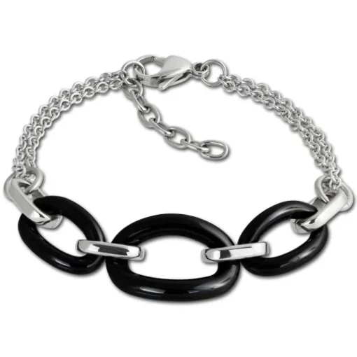 Amello Armband Keramik Ovale schwarz Damen Edelstahlschmuck ESAX16S