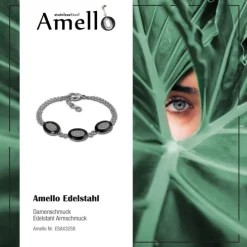 Amello Armband Keramik Oval schwarz Zirkonia Damen Edelstahlschmuck ESAX32S8