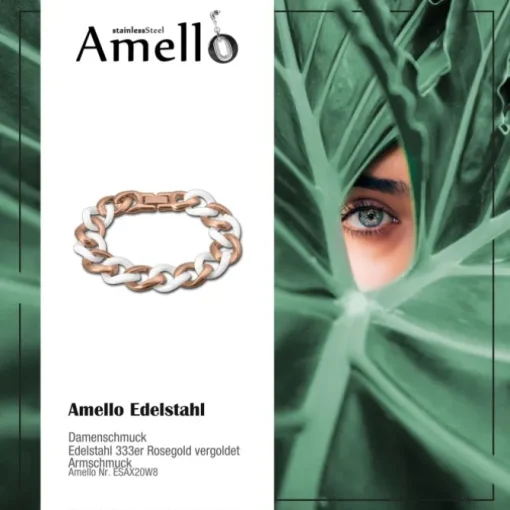 Amello Armband Keramik Panzer weiß rosevergoldet Edelstahlschmuck ESAX20W8