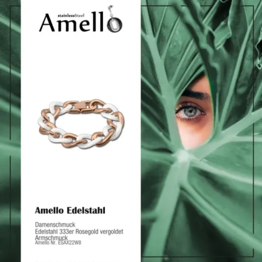 Amello Armband Keramik Panzer weiß rosevergoldet Edelstahlschmuck ESAX22W8