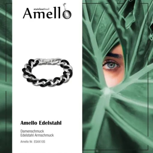 Amello Armband Keramik Panzer schwarz Damen Edelstahlschmuck ESAX10S