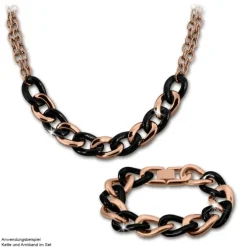 Amello Armband Keramik Panzer schwarz rosevergoldet Edelstahlschmuck ESAX22S8