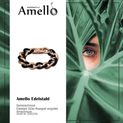 Amello Armband Keramik Panzer schwarz rosevergoldet Edelstahlschmuck ESAX22S8
