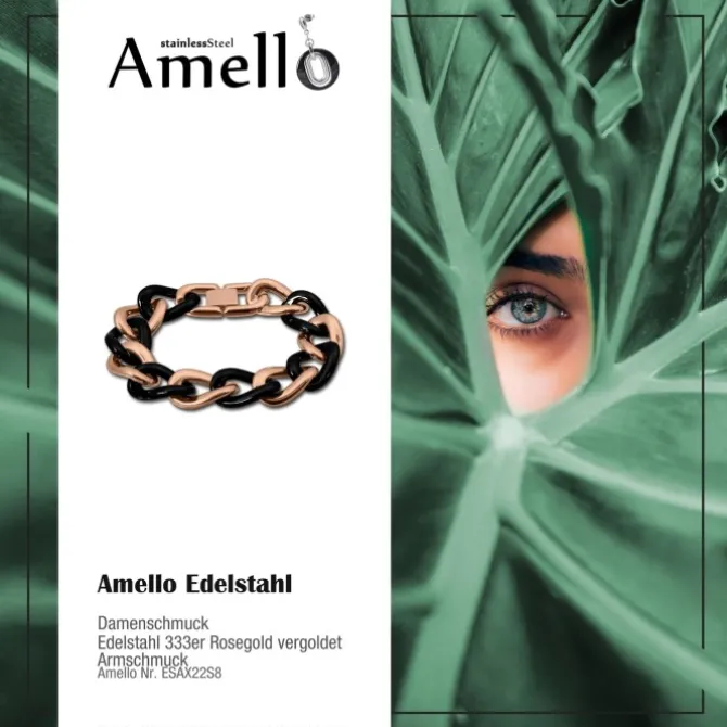 Amello Armband Keramik Panzer schwarz rosevergoldet Edelstahlschmuck ESAX22S8