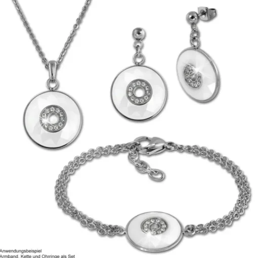 Amello Armband Keramik Rund weiß Zirkonia Damen Edelstahlschmuck ESAX29W8