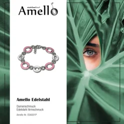 Amello Armband Oval Emaille rosa/weiß Damen Edelstahlschmuck ESAG01P