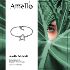 Amello Armband Stern Zirkonia weiß 18,5cm Damen Edelstahlschmuck ESAX23W8
