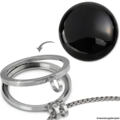 Amello Coin Edelstein Onyx 30mm schwarz für Coinsfassung Stahlschmuck ESC705S