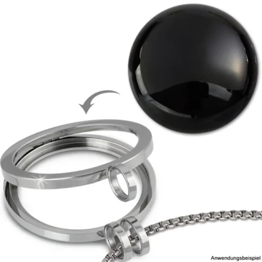 Amello Coin Edelstein Onyx 30mm schwarz für Coinsfassung Stahlschmuck ESC705S