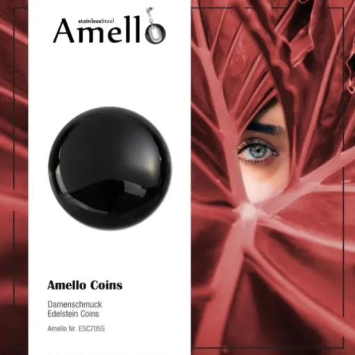 Amello Coin Edelstein Onyx 30mm schwarz für Coinsfassung Stahlschmuck ESC705S