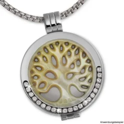 Amello Coin Lebensbaum beige für Coinsfassung 25mm Edelstahlschmuck ESC743W