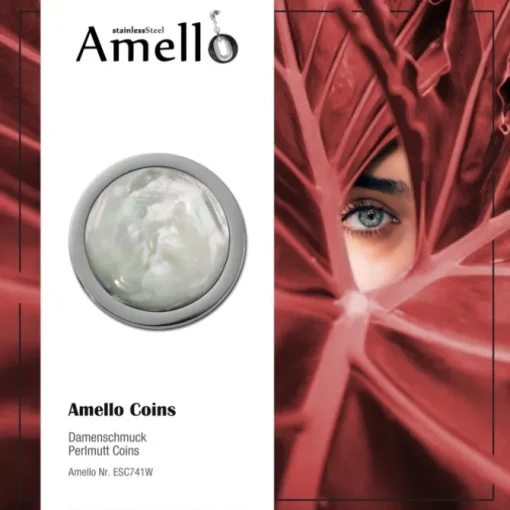 Amello Coin Muschel Perlmutt für Coinsfassung 25mm Edelstahlschmuck ESC741W
