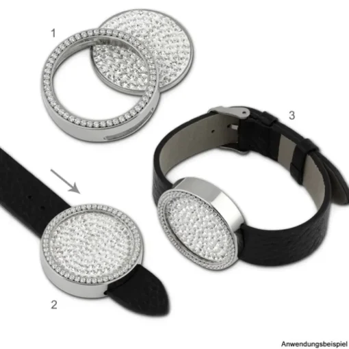 Amello Coinsfassung 30mm Edelstahl für Armband rose Zirkonia Schmuck ESC020W