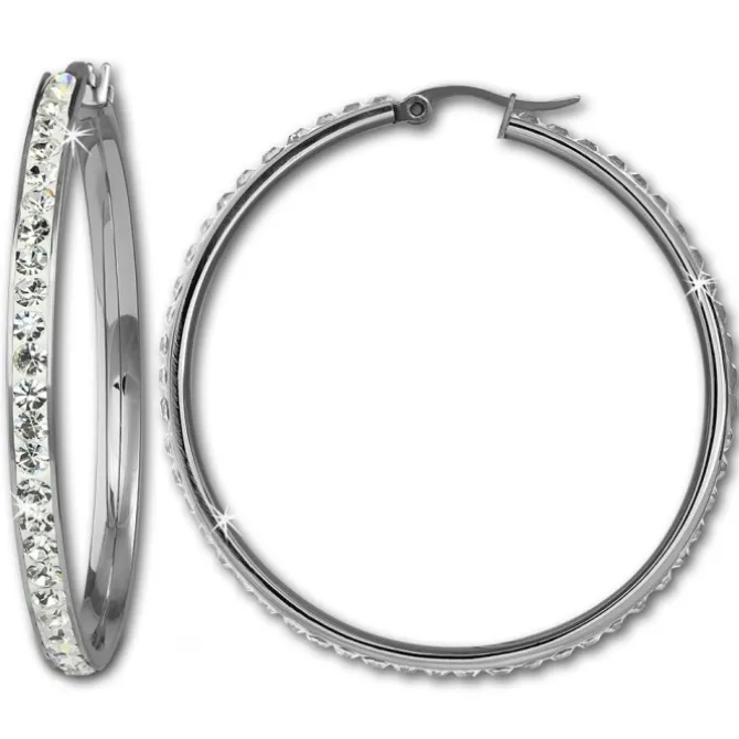 Amello Creole 50mm Edelstahl Zirkonias weiß Ohrring ESOS05W