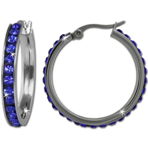 Amello Creole 30mm Edelstahl Zirkonias blau Damen Ohrring ESOS04B