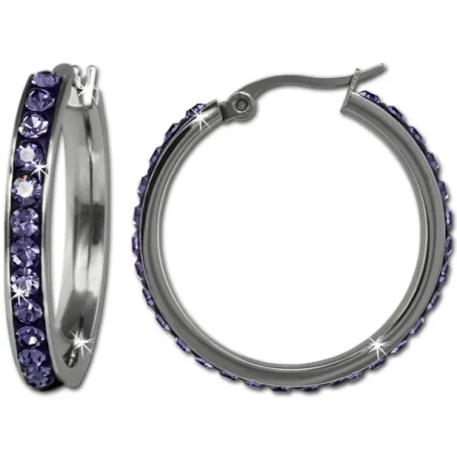 Amello Creole 30mm Edelstahl Zirkonias lila Ohrring ESOS04V