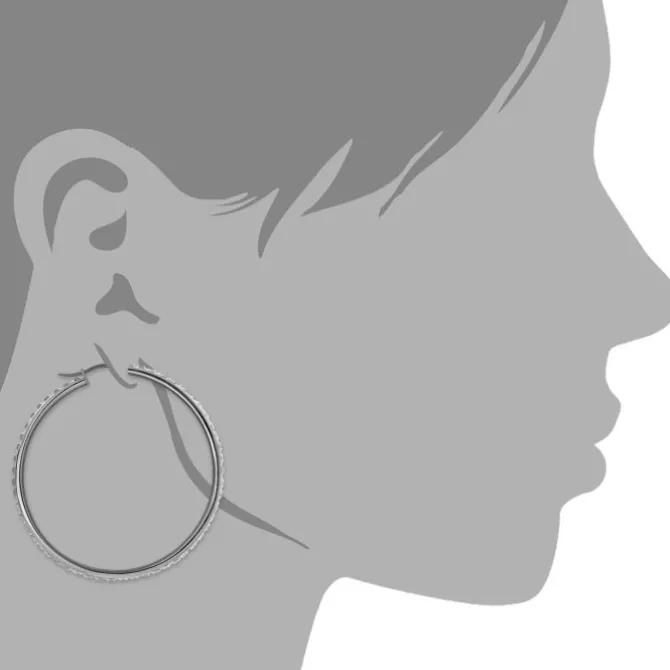 Amello Creole 50mm Edelstahl Zirkonias weiß Ohrring ESOS05W