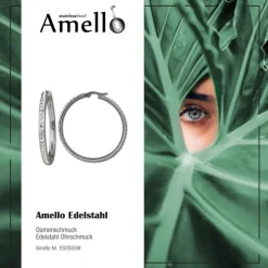 Amello Creole 50mm Edelstahl Zirkonias weiß Ohrring ESOS05W