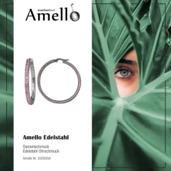 Amello Creole 50mm Edelstahl Zirkonias rosa Ohrring ESOS05A