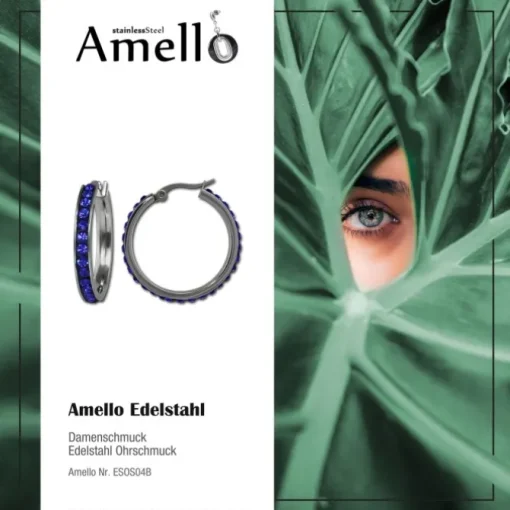 Amello Creole 30mm Edelstahl Zirkonias blau Damen Ohrring ESOS04B