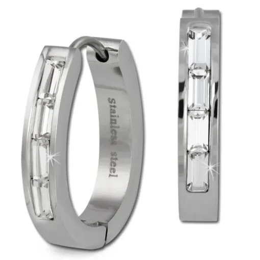 Amello Creole Oval Edelstahl Zirkonia weiß Damen Ohrring ESOS08W