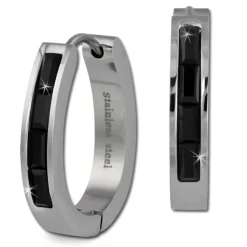 Amello Creole Oval Edelstahl Zirkonia schwarz Damen Ohrring ESOS08S