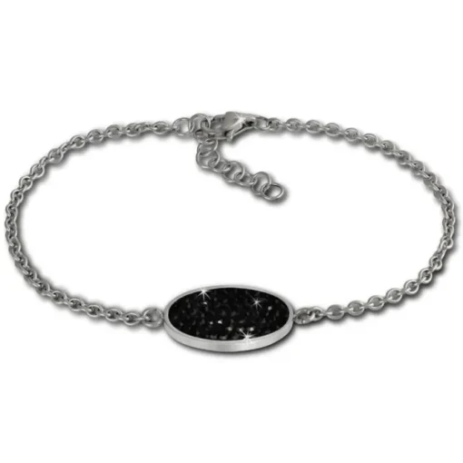 Amello Edelstahl Armband Oval 18cm schwarz Damen Stahlschmuck ESAS01S