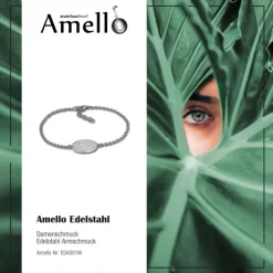 Amello Edelstahl Armband Oval 18cm weiß Damen Stahlschmuck ESAS01W