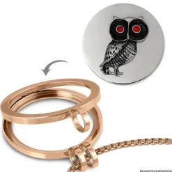 Amello Edelstahl Coin Eule 30mm Zirkonia rot für Fassung Stahlschmuck ESC528J