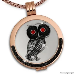 Amello Edelstahl Coin Eule 30mm Zirkonia rot für Fassung Stahlschmuck ESC528J