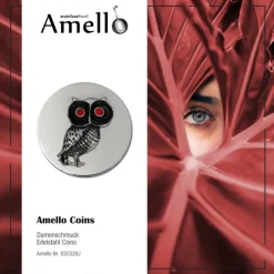 Amello Edelstahl Coin Eule 30mm Zirkonia rot für Fassung Stahlschmuck ESC528J
