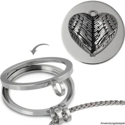 Amello Edelstahl Coin Flügelherz 30mm Silber Edelstahlschmuck ESC529J