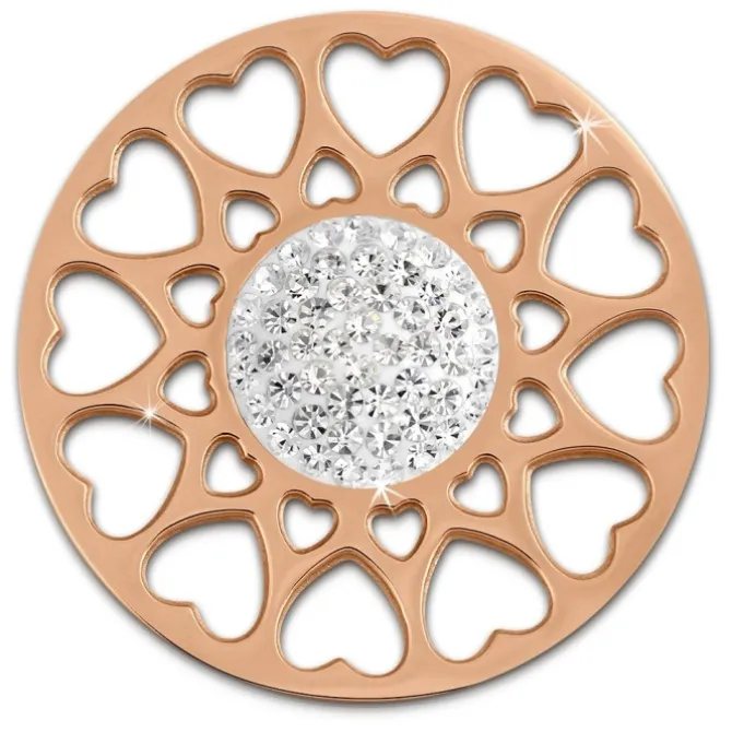 Amello Edelstahl Coin Herzblume rosegold Zirkonia weiß Stahlschmuck ESC519EW