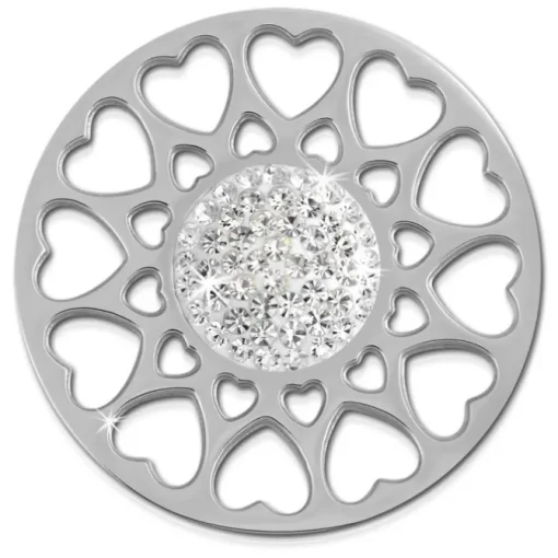 Amello Edelstahl Coin Herzblume Silber Zirkonia weiß Stahlschmuck ESC519JW