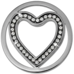 Amello Edelstahl Coin Herz 30mm Zirkonia weiß für Coinsfassung ESC525JW