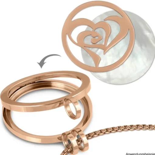 Amello Edelstahl Coin Herz in Herz rosegold Coinsfassung Stahlschmuck ESC516E