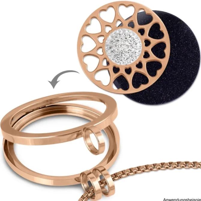 Amello Edelstahl Coin Herzblume rosegold Zirkonia weiß Stahlschmuck ESC519EW