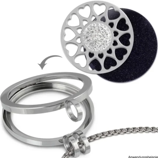 Amello Edelstahl Coin Herzblume Silber Zirkonia weiß Stahlschmuck ESC519JW