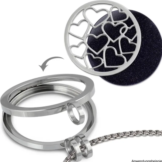 Amello Edelstahl Coin Herzen 30mm silber für Coinsfassung Schmuck ESC504J